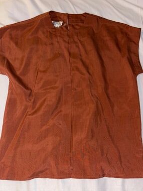 NWOT Vintage Ladybug Authentics 100% Silk Pleated Blouse - Rust Copper - Size 6